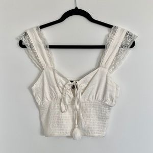 F21 Self-tie White Cropped Tank Top